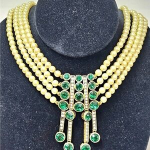 Elegant Gold and Green Esmerald and Pearl Necklace Heidi Daus.